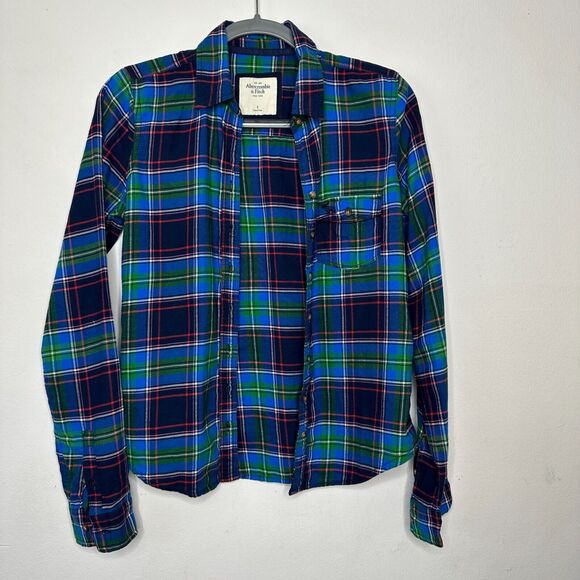 Abercrombie & Fitch Blue Green Red Plaid Button Down Long Sleeve Shirt S - Picture 13 of 13